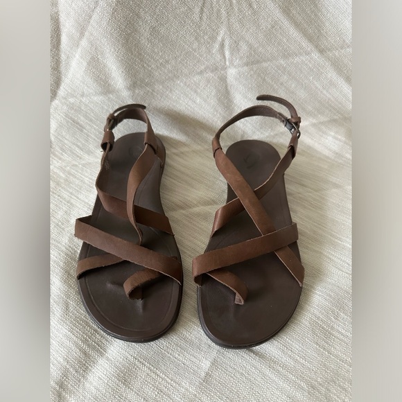 OluKai Brown Leather Walking Sandals Comfy Good For Travel Size 8W - Picture 2 of 10